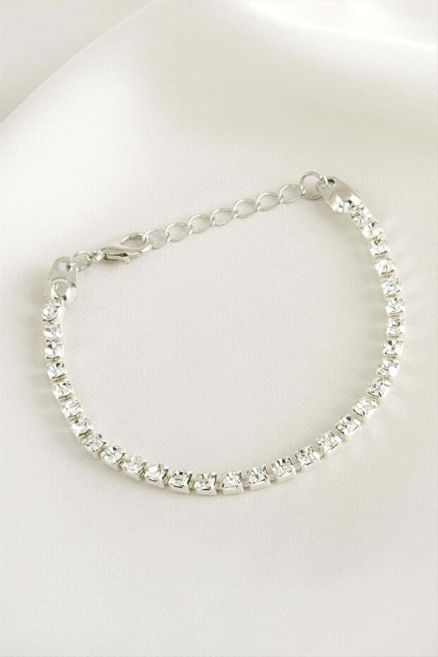 Bi̇reycel Stripe Stone Waterway Bracelet - (102156) Silver Color