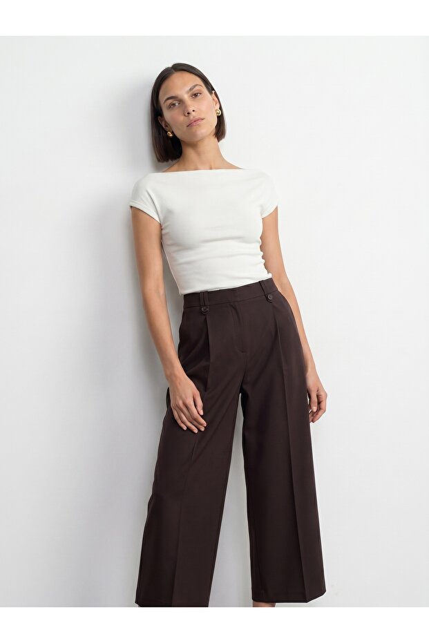 32839 Tricou Basic cu guler larg-Ecru - 5
