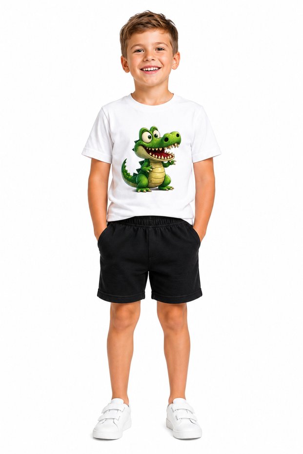 Girls and Boys T-Shirt Shorts Set 100% Cotton Summer Comfortable Fit Dinosaur Printed Sports Casual Set (Shorts and T-Shirt Set)