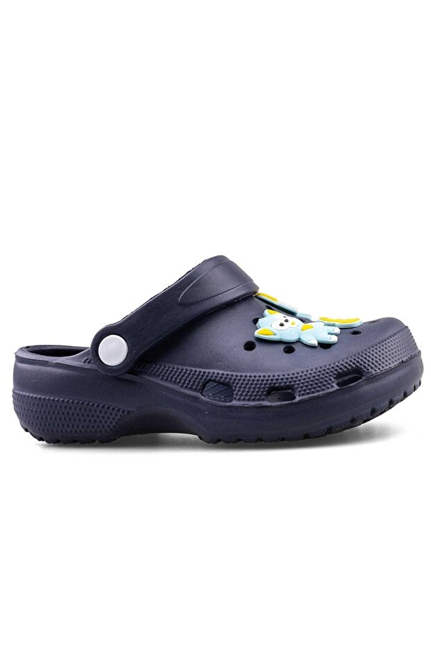 Navy Blue Figured Comfortable Unisex Daily Beach Slippers, Suitable for Garden and Nursery Use