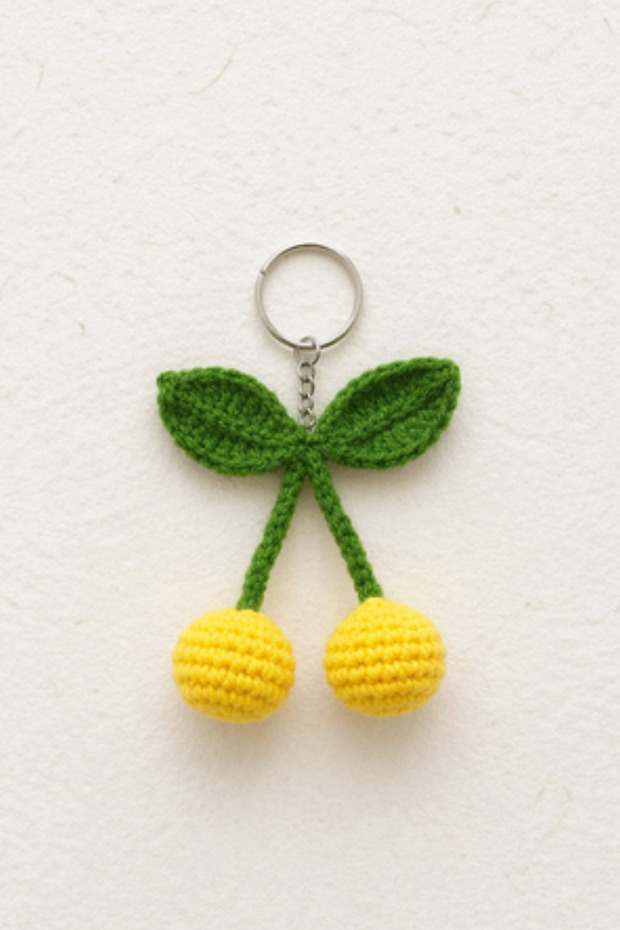Hand Knitted Cherry Keychain Car Key Ornament Women's Bag Accessory