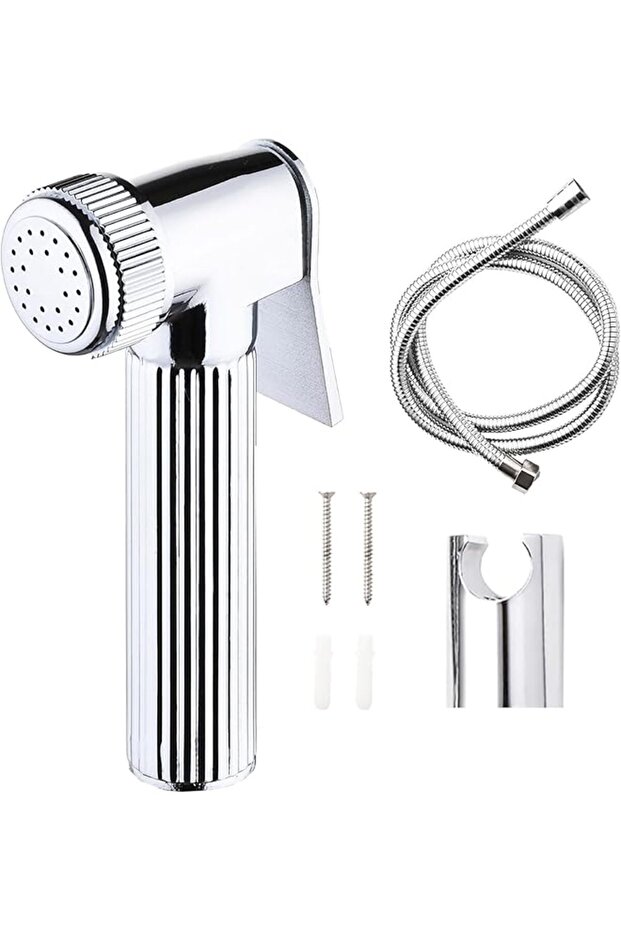 Shattaf Set, Bidet Sprayer with 1.2 m Hose and Seat, for Shower and Personal Hygiene (silver,Round)