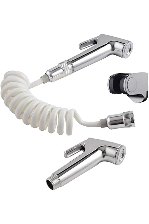 Handheld Bidet Sprayer Set, Dual Shower Head Design, Chrome Finish, with Flexible Hose and Wall Mount