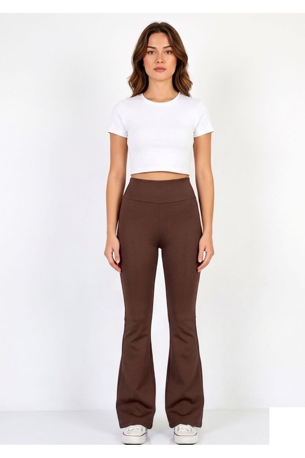 Women's Brown Spanish Flare Leggings High Waist Casual & Stylish Design