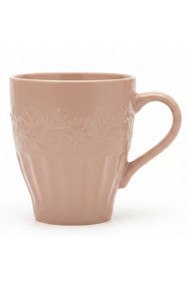 Dusty Rose Ceramic Mug | Elegant Embossed Design | 300 ml