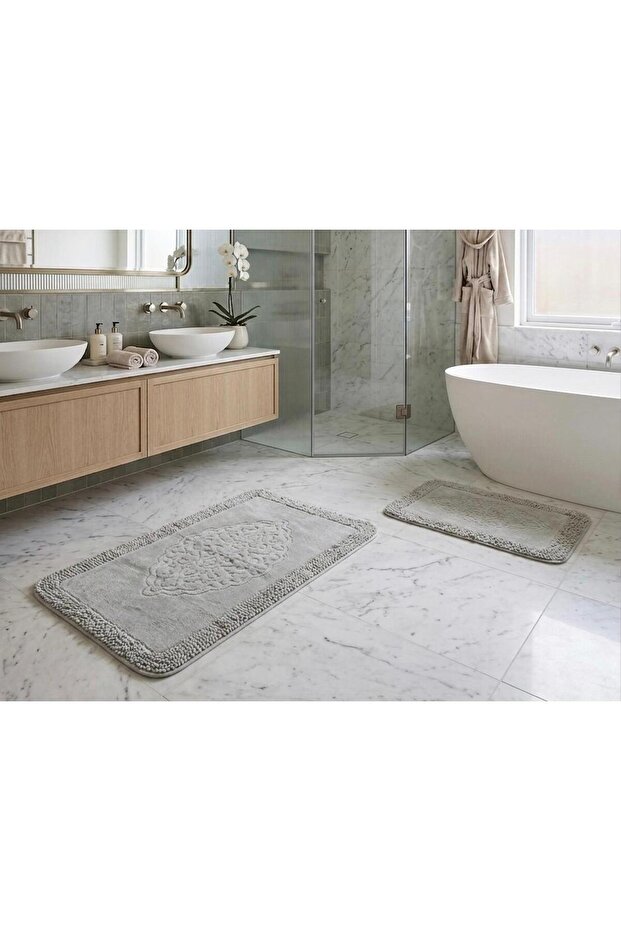 Mevsim Home Set of 2 Bathroom Rugs, 100% Cotton Non-Slip Base with Pasta Edge