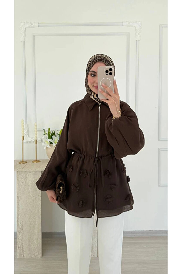 Voile Fabric Floral Cap - Brown
