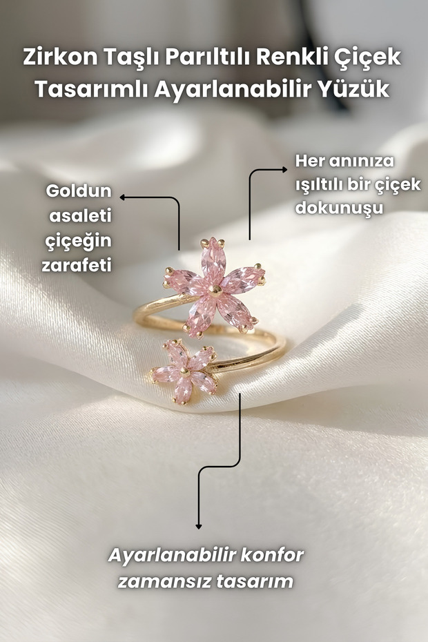 Zircon Stone Sparkling Colorful Flower Design Adjustable Ring