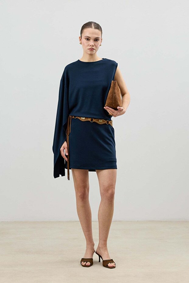 Navy Blue Asymmetrical One-Sleeve Women's Suit