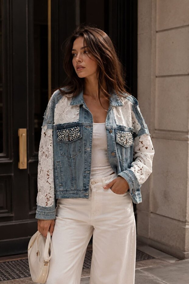 Denim Jacket with Lace Detail