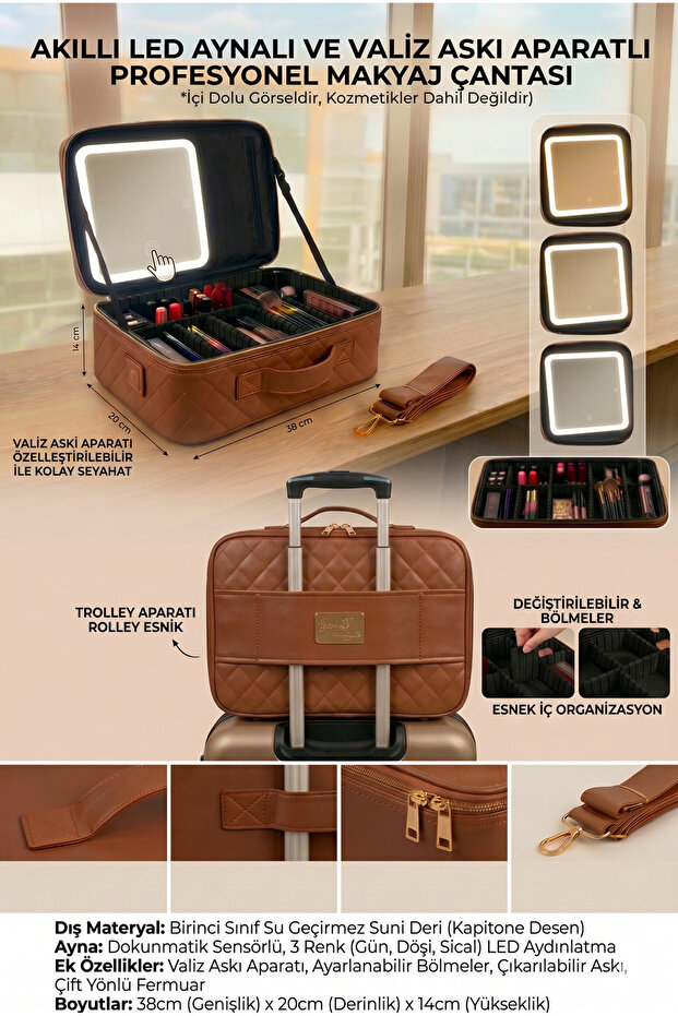 Professional Makeup Bag with Led Mirror and Suitcase Hanger