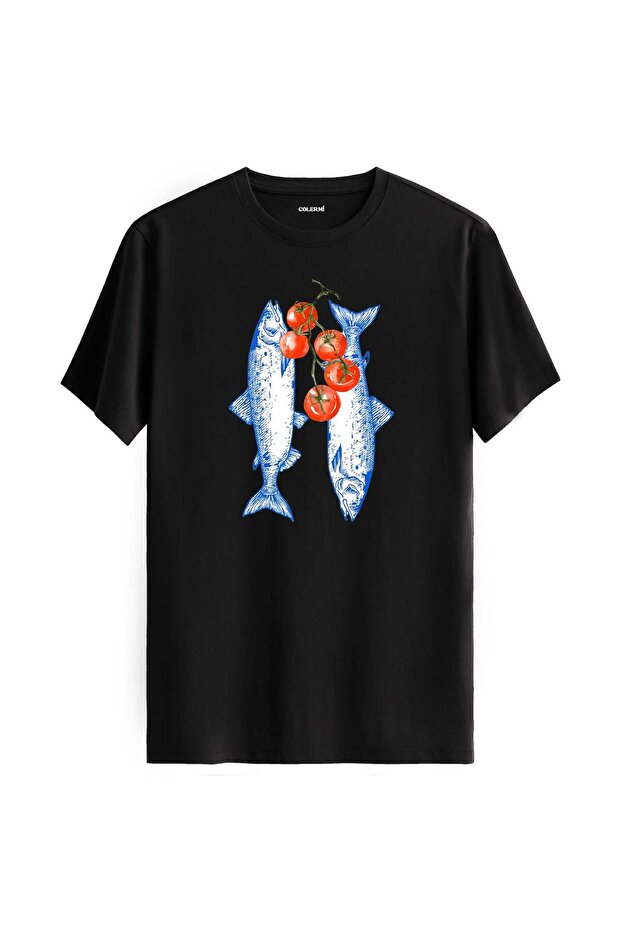 Fish and Tomato Pattern Artistic T-Shirt