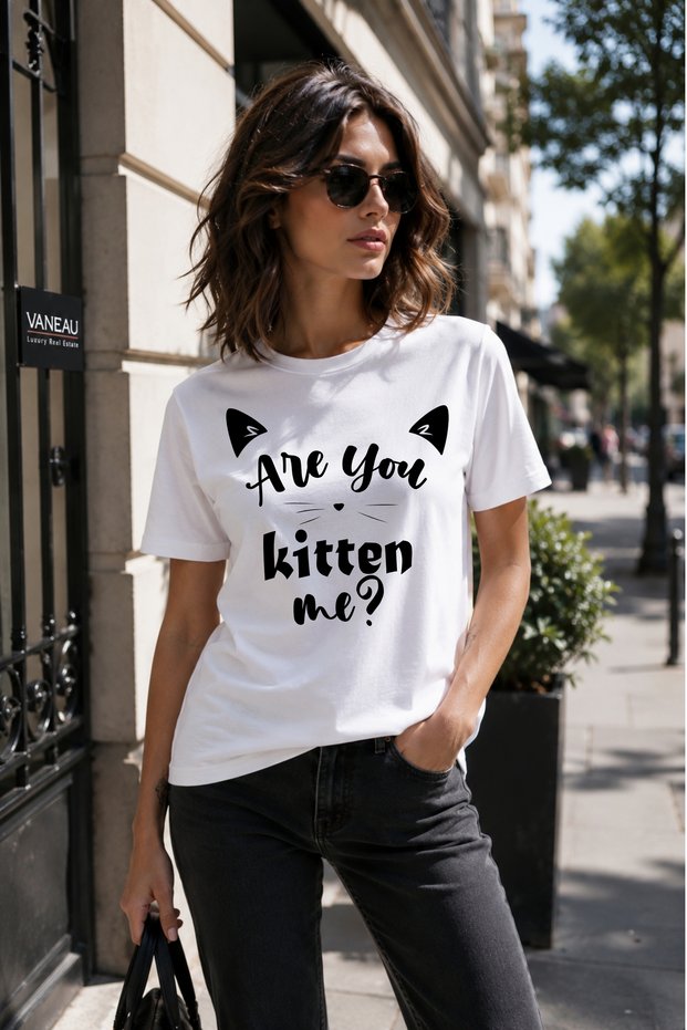 Are You Joking? Message Cat Lover 100% Cotton T-Shirt, Casual Comfort White Tee, Group Tee, Unisex White T-Shirt, Crew Neck Tee