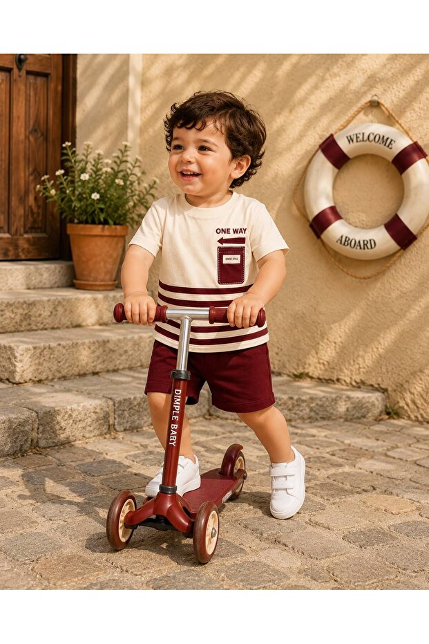 Striped Summer Shorts Baby Set with One Way Print 0-24 Months