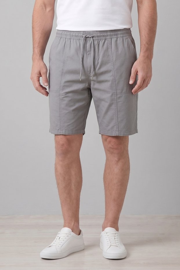 Men's Dad Comfortable Fit Gray Linen Raw Fabric Shorts Daily & Home Wear