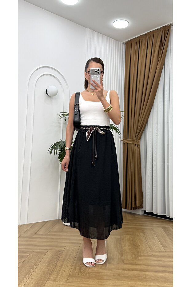 Lined belt detailed skirt