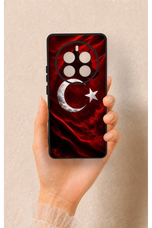 Realme 12 Pro Compatible Wolf Turkish Flag Patterned Silicone Case