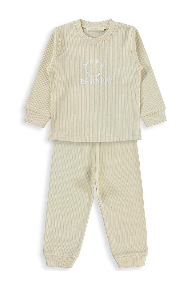 Smiling Face Printed Pajama Set for 1-7 Years Old - Beige