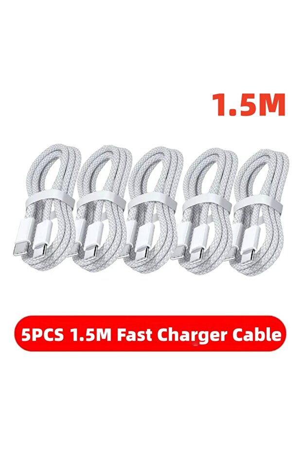 كابل USB C إلى USB C بطول 1 متر (5 قطع) و1.5 متر (5 قطع) بقوة 100 واط للشحن السريع