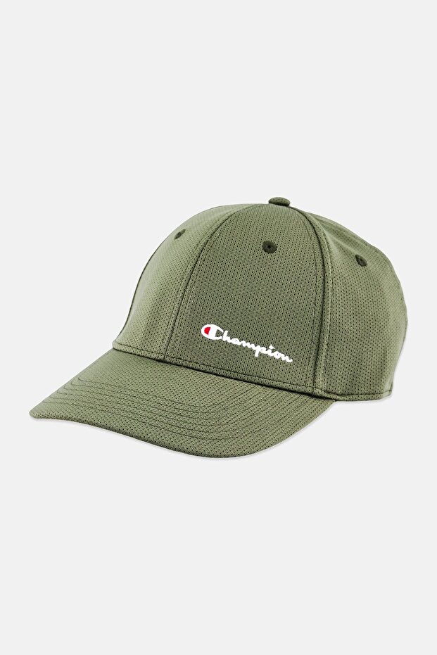 Men Embroidered Logo Mesh Stretch Fit Cap, Olive