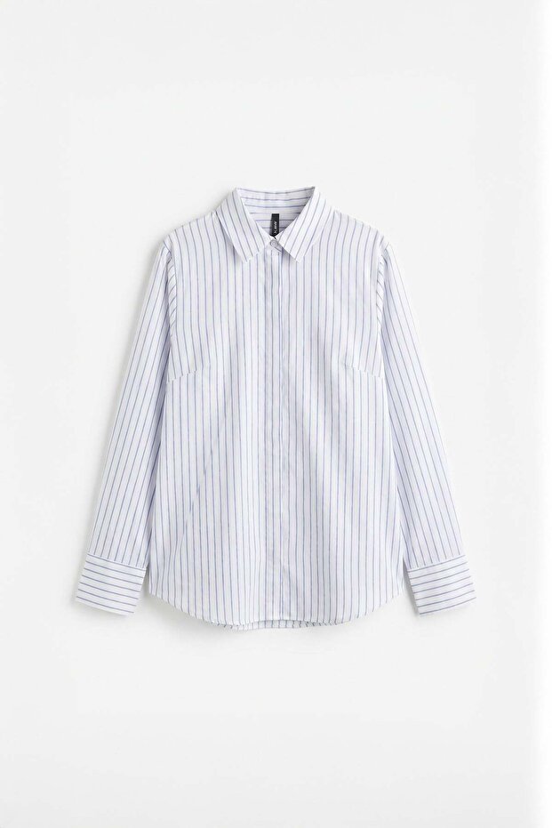 Ecru-Blue-Covered Button Shirt
