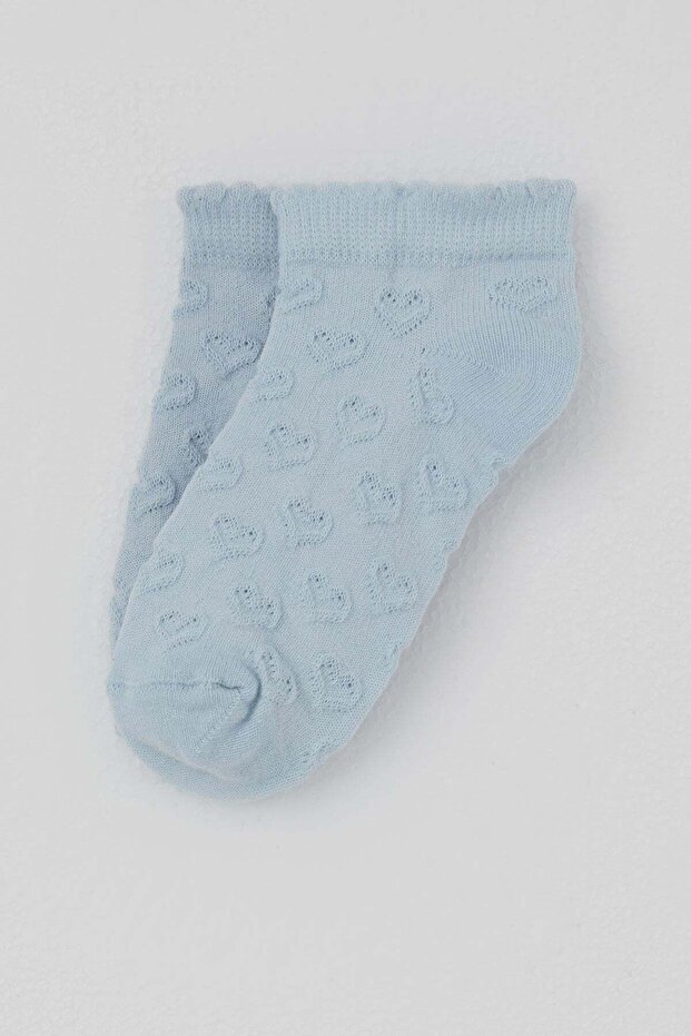 Girl's Booties Socks with Heart Pattern, 5-12 Years, Light Blue