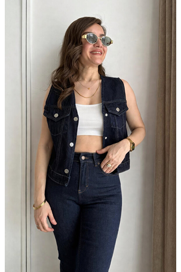 Women's V-Neck Denim Vest