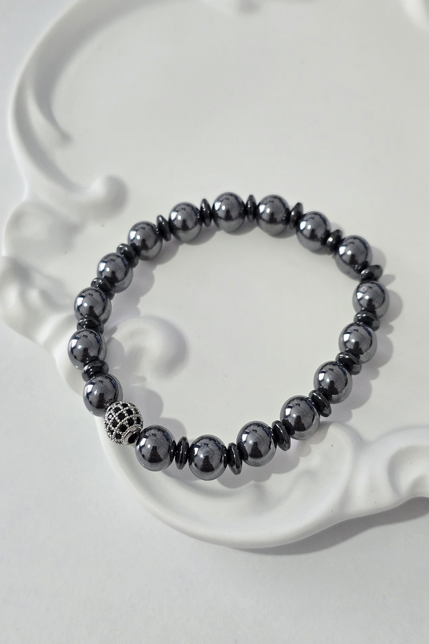 Certified 8 mm Zircon Stone, Hematite, Vibration Terahertz Natural Stone Bracelet