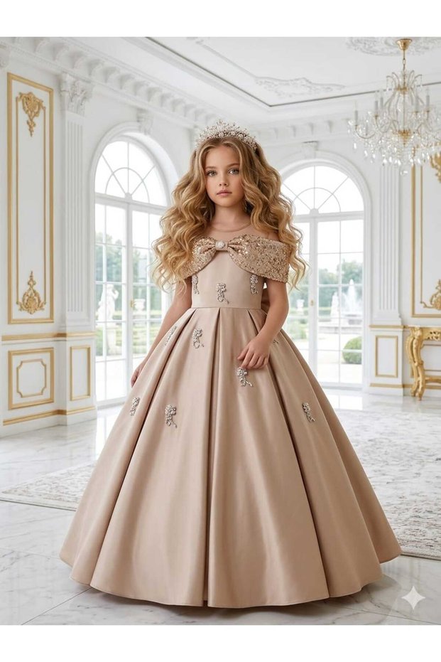 Girl's Crowned Satin Evening Dress Wedding Ball Special Graduation Dress Wedding Dress 3 Pieces