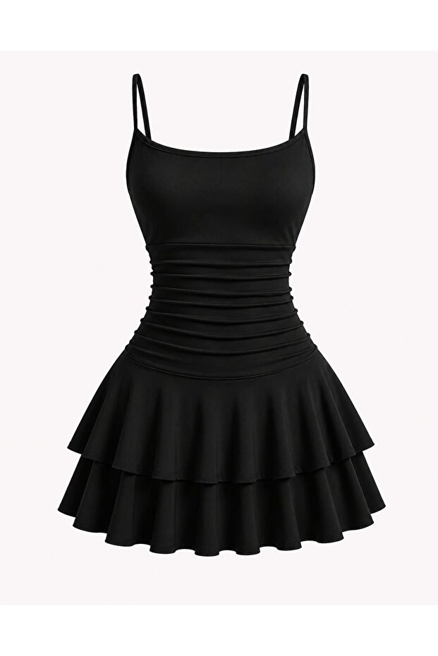 Askılı Model Drapeli Basic Mini Elbise