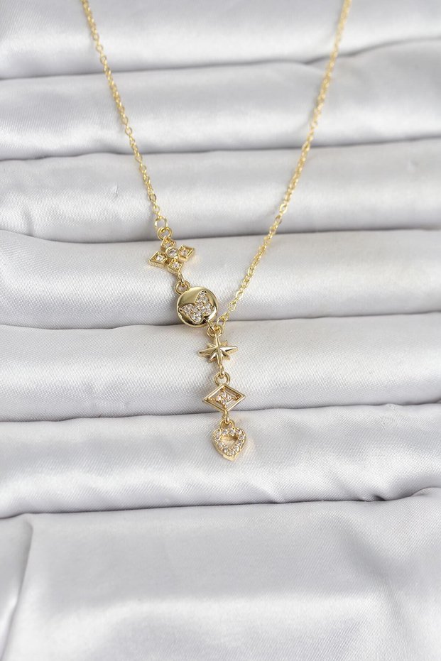 316L Steel Gold Color Zircon Stone Y Women's Necklace