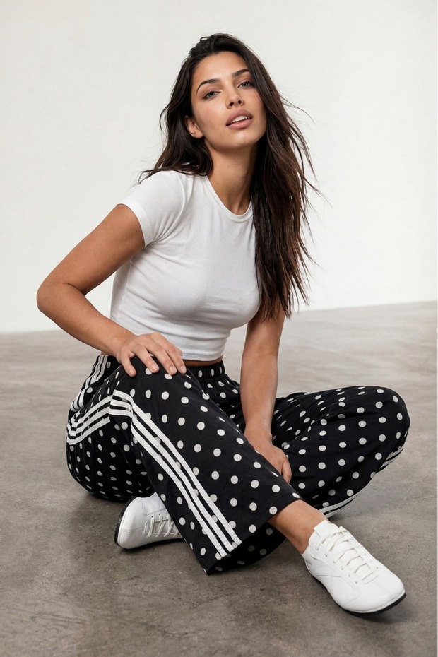 Polka Dot Women's Elastic Waist Elastic Cuffs Sweatpants