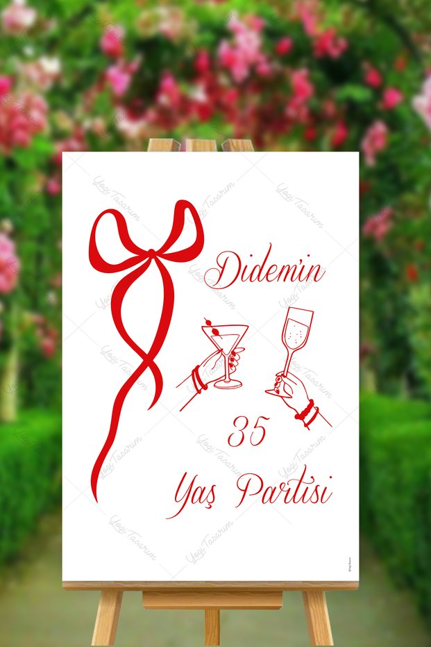 Red Bow Birthday Welcome Sign 40X60Cm Mdf