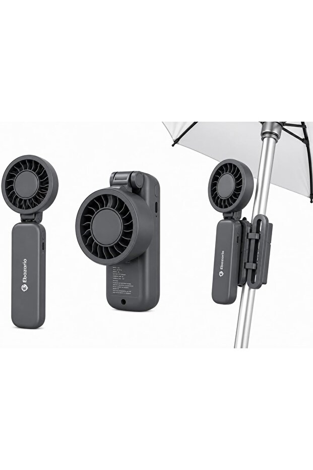Portable Clip-On Umbrella Fan Rechargeable Mini USB Cooling (Black)