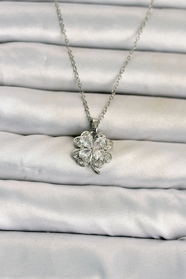 316L Steel Chain Silver Color 4 Leaf Clover Model Women's Necklace