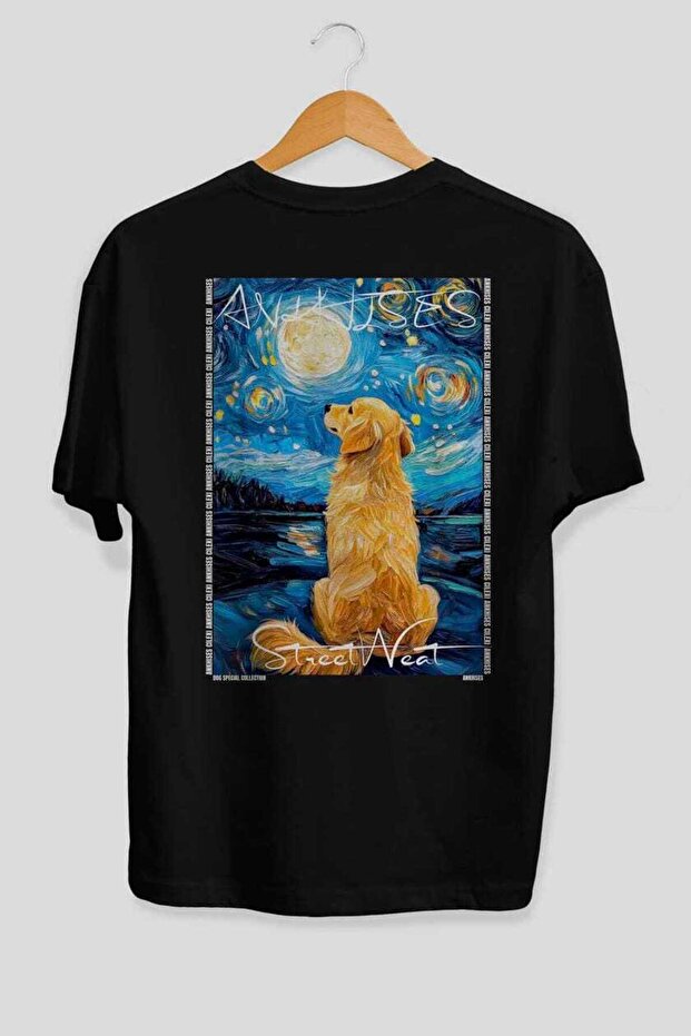 For Dog Lovers 6 Black Oversize T-Shirt with Dog Print on the Back 100% Cotton Unisex Dog Lover Premium Design