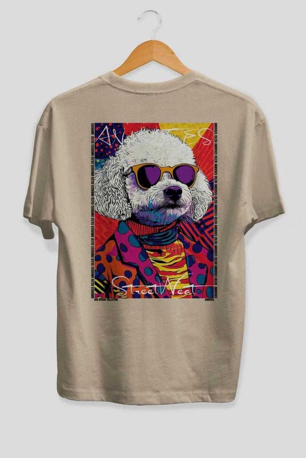 For Dog Lovers 39 Back Dog Print Beige Oversize T-Shirt 100% Cotton Unisex Dog Lover Premium Design
