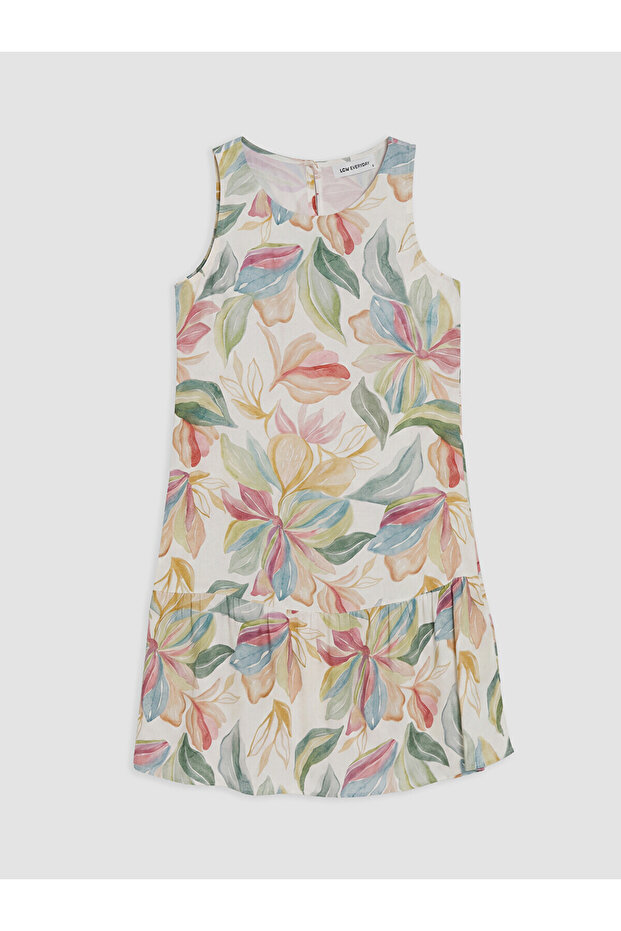 Nevavm with Difference Oval Neckline Floral Ruffle Mini Dress