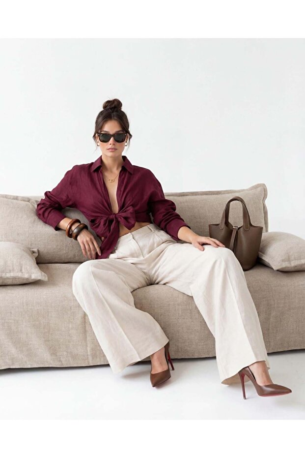 Damley front-tie crop top - burgundy
