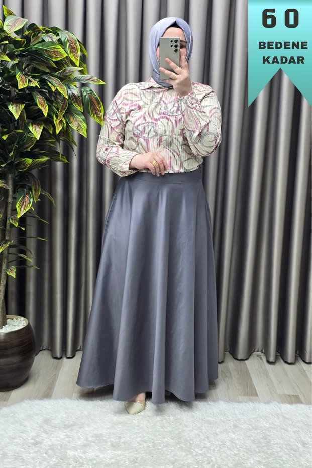 Women's Clothing Plus Size Mevlana Model Side Zipper Crepe Satin Solid Color Skirt