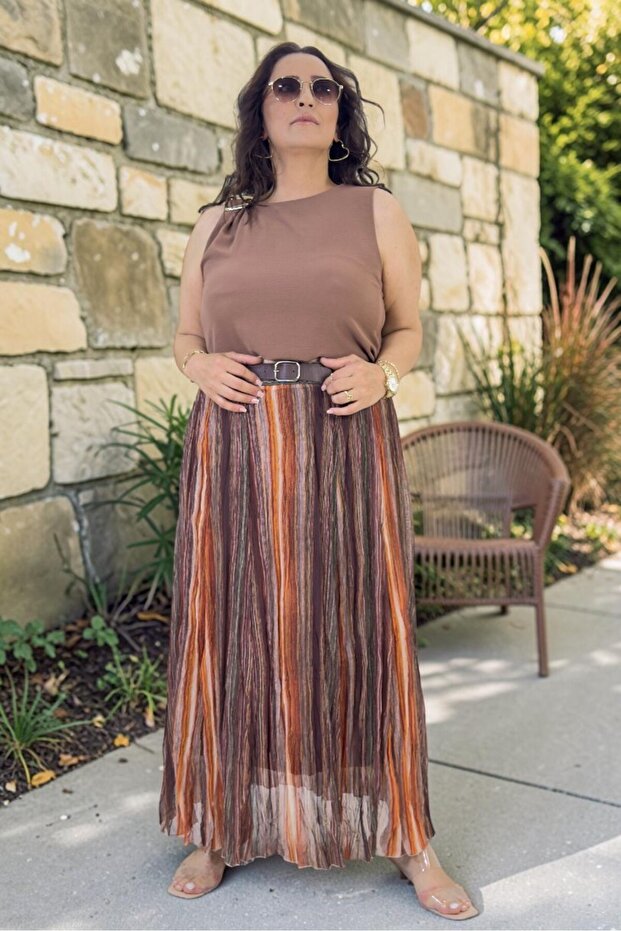 Belted Chiffon Skirt with Belt Accessories, Elastic Waist, Lined, Plus Size