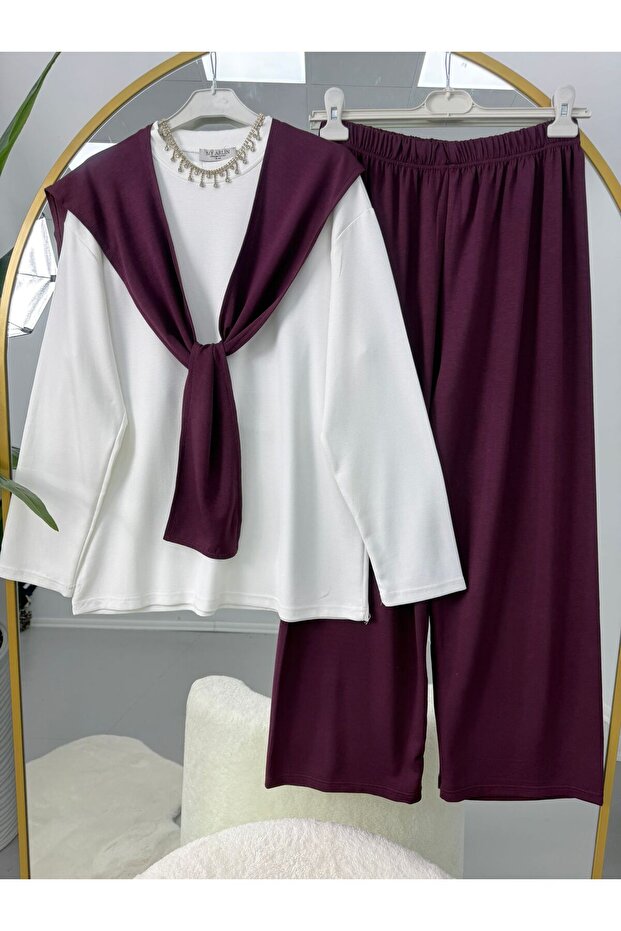 Women's Detachable Shawl Detailed Pantsuit with Detachable Shawl