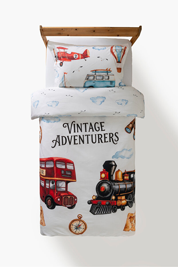 Little Explorers Patterned 100% Cotton 160X220 Children's Single Duvet Cover Set