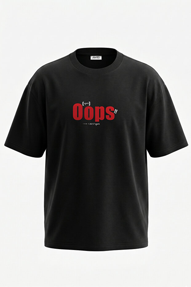 Oops I Did It Again Design Back Printed Cotton Black Oversize T-Shirt