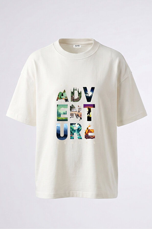 Adventure Nature Design Back Printed Cotton White Oversize T-Shirt