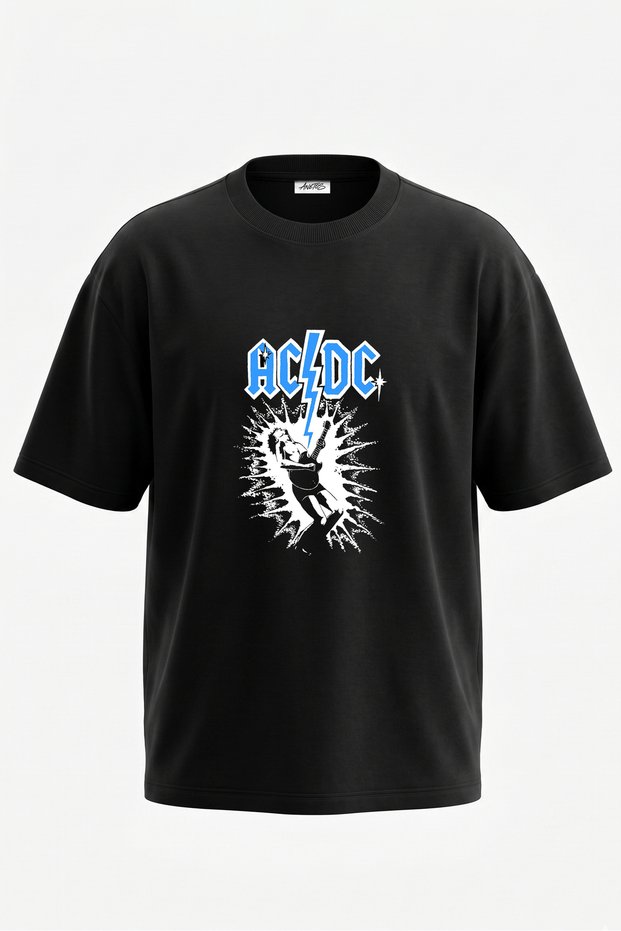 Acdc Angus Young Design Back Printed Cotton Black Oversize T-Shirt