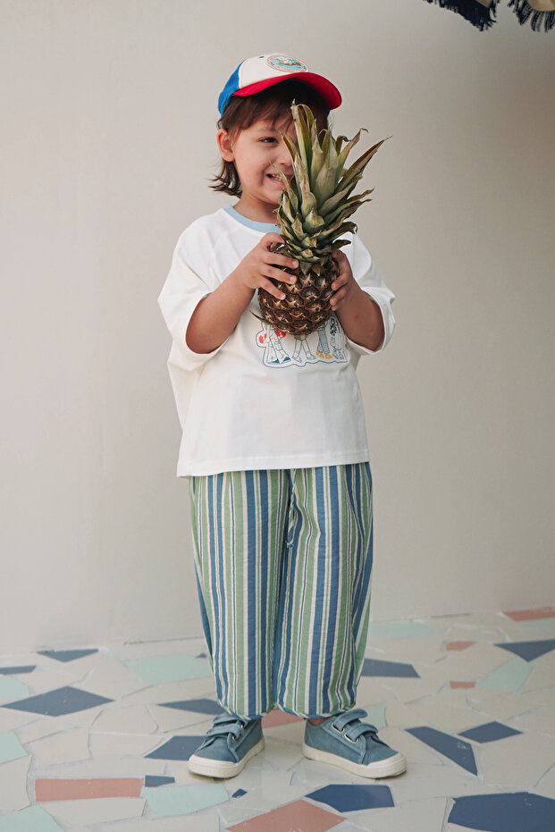 Patterned Trousers Striped Blue-Green