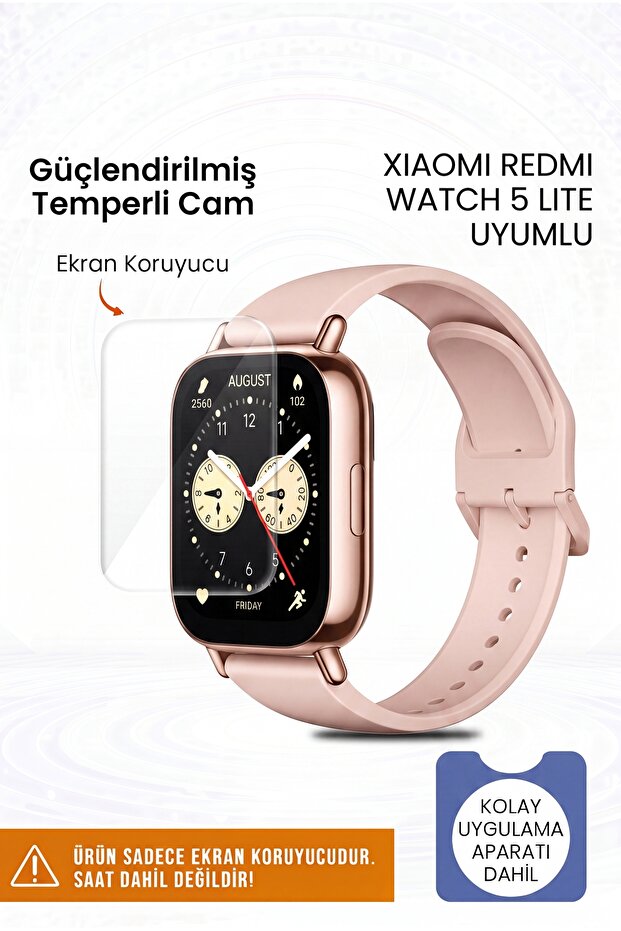 Xiaomi Redmi Watch 5 Lite Compatible Reinforced Tempered Glass Screen Protector with Easy Application Apparatus