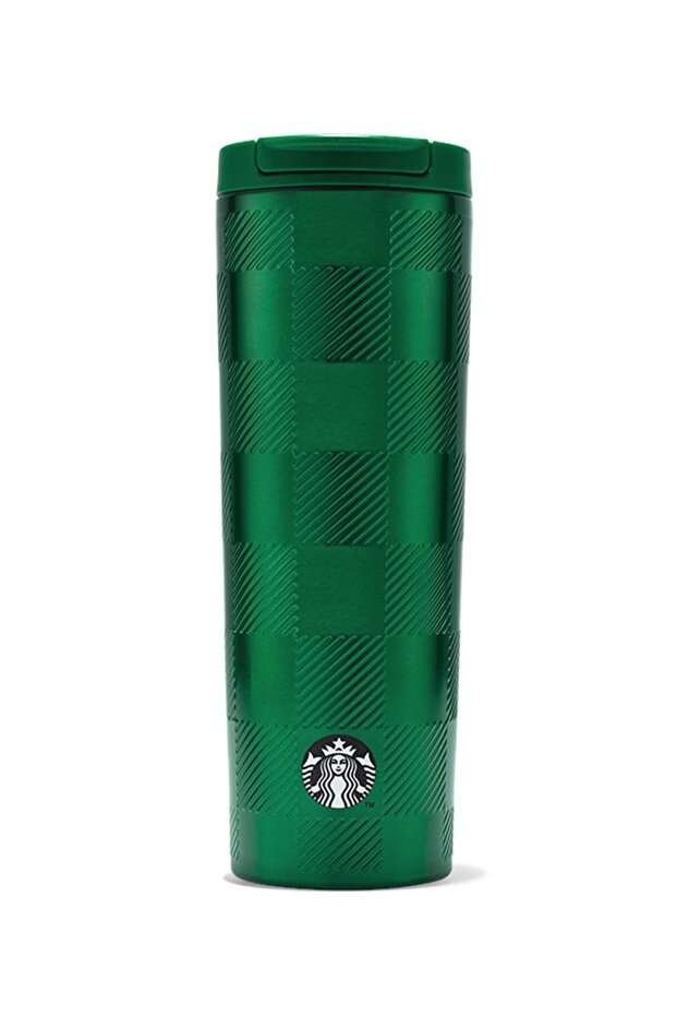 Plaid Design Stainless Steel Thermos - Dark Green - 473 ml -
