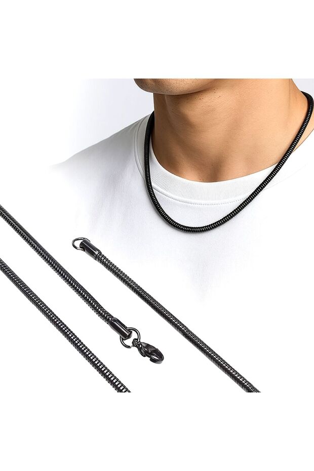 Spiral Steel Necklace 3mm- Black - Black